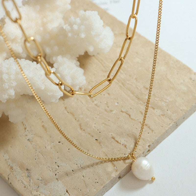 Jexyna Layered Pearl Necklace — gold-plated double-layer pearl necklace (view 2)