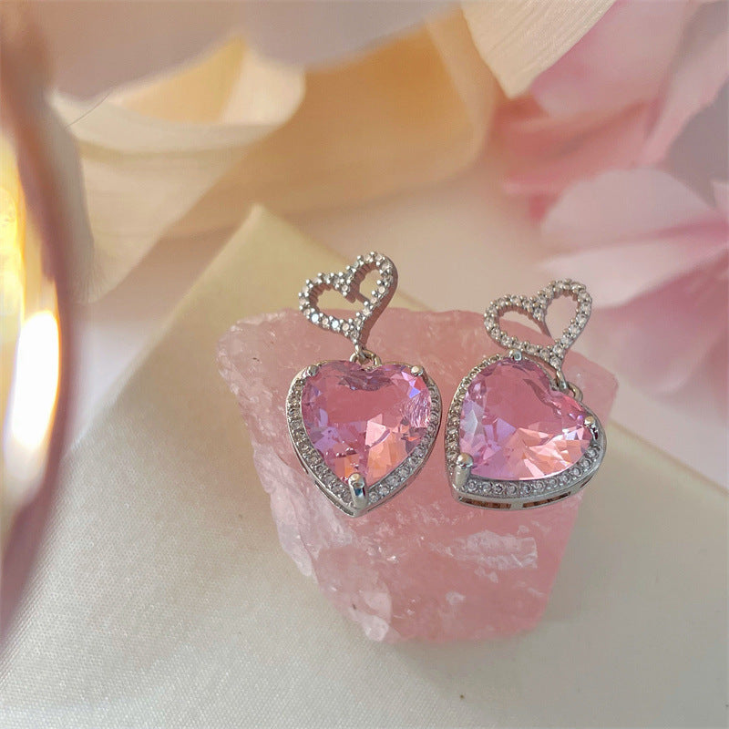 Jexyna Crystal Heart Earrings — pink crystal heart earrings (view 5)
