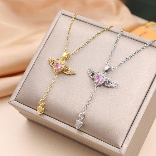 Jexyna Winged Heart Pendant — gold-plated cubic zirconia necklace