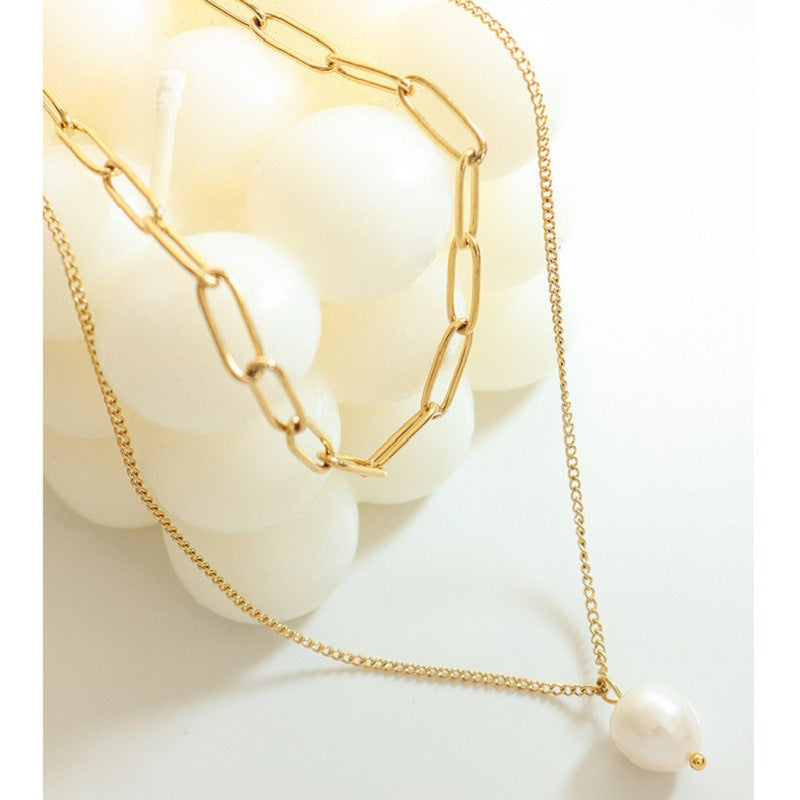 Jexyna Layered Pearl Necklace — gold-plated double-layer pearl necklace (view 8)