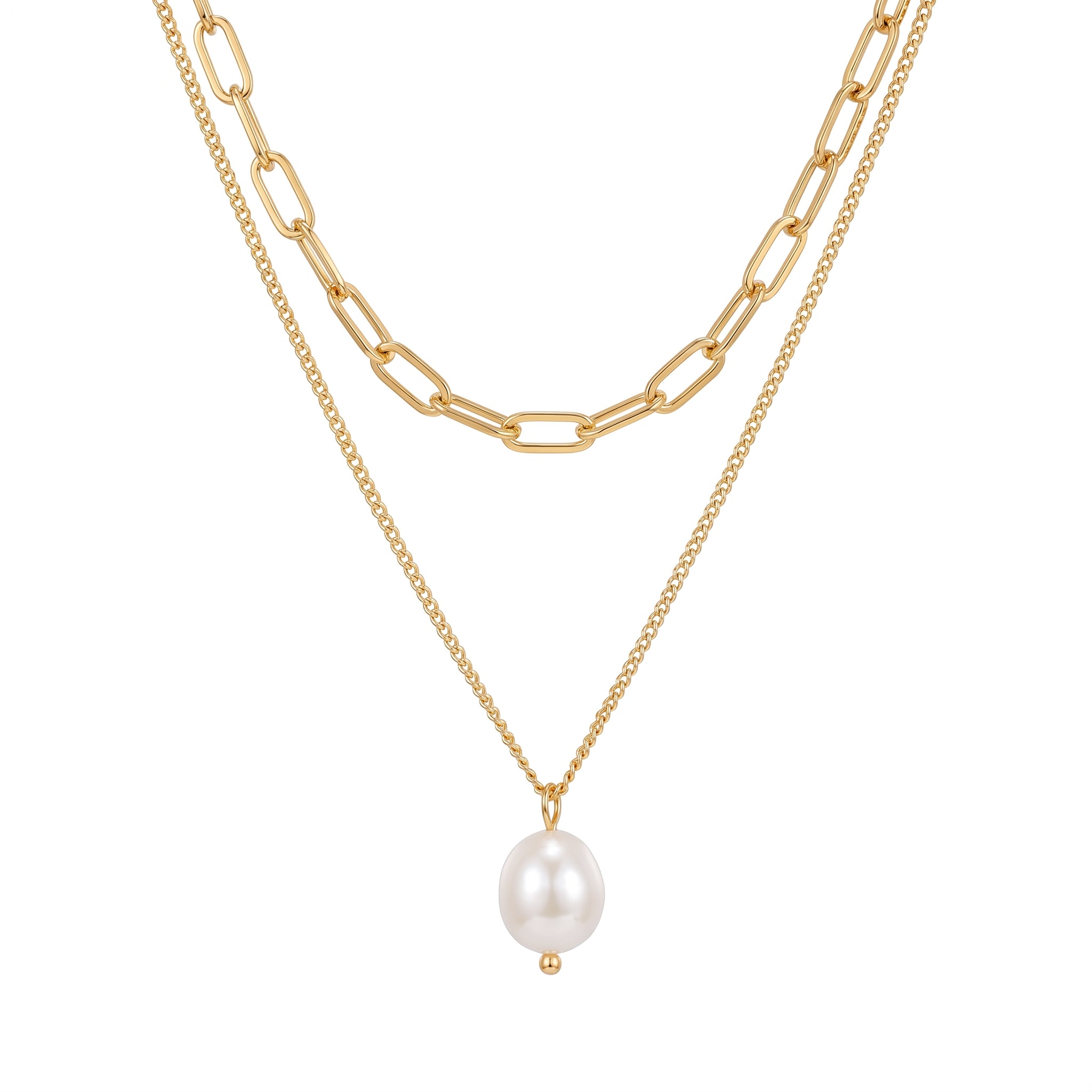 Layered Pearl Necklace Golden