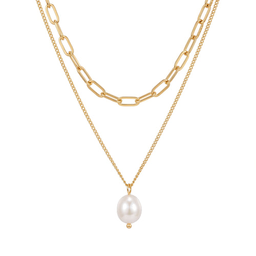 Layered Pearl Necklace Golden