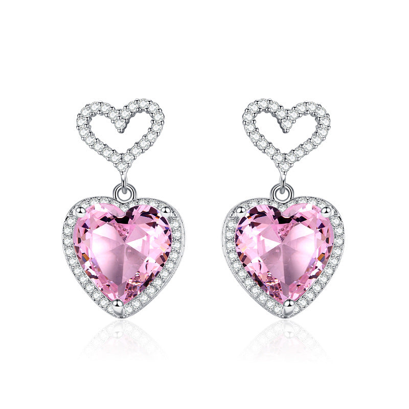 Jexyna Crystal Heart Earrings — pink crystal heart earrings (view 8)