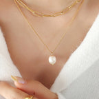Jexyna Layered Pearl Necklace — gold-plated double-layer pearl necklace (view 4)