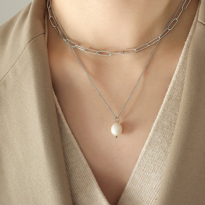 Jexyna Layered Pearl Necklace — gold-plated double-layer pearl necklace (view 6)
