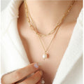 Jexyna Layered Pearl Necklace — gold-plated double-layer pearl necklace (view 3)
