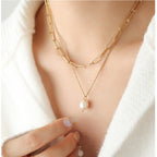 Jexyna Layered Pearl Necklace — gold-plated double-layer pearl necklace (view 3)