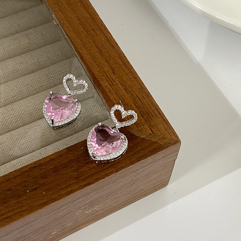 Jexyna Crystal Heart Earrings — pink crystal heart earrings (view 7)